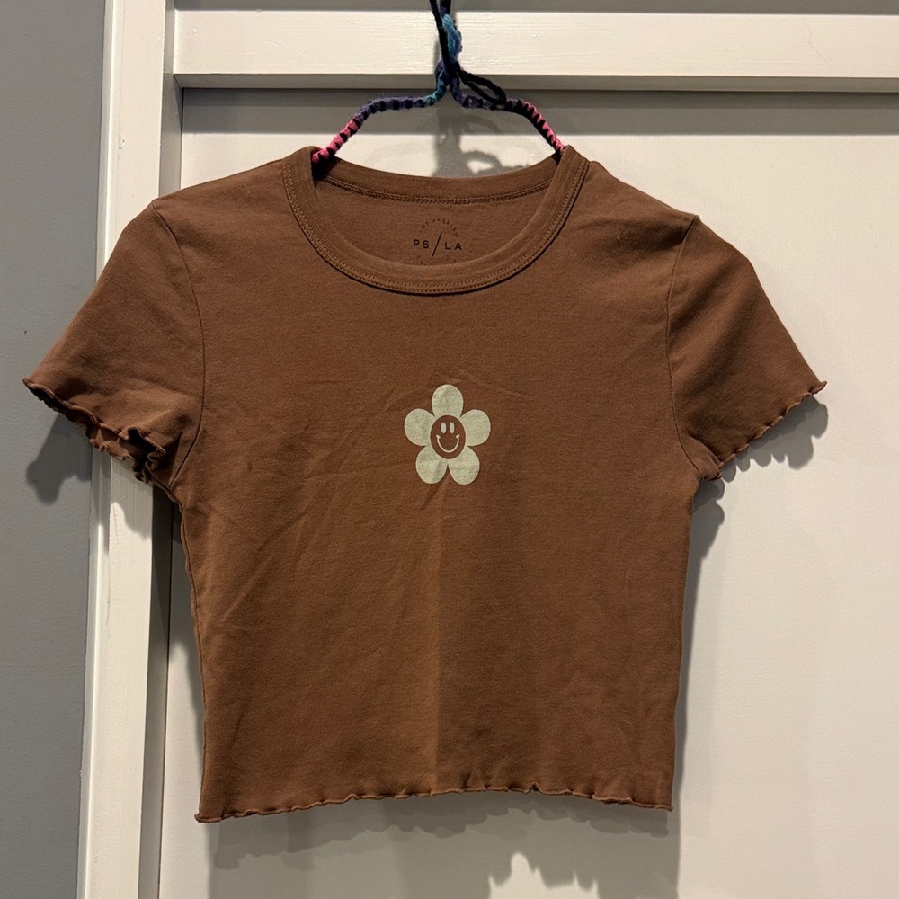 PS/LA Brown Crop Top with Flower Design